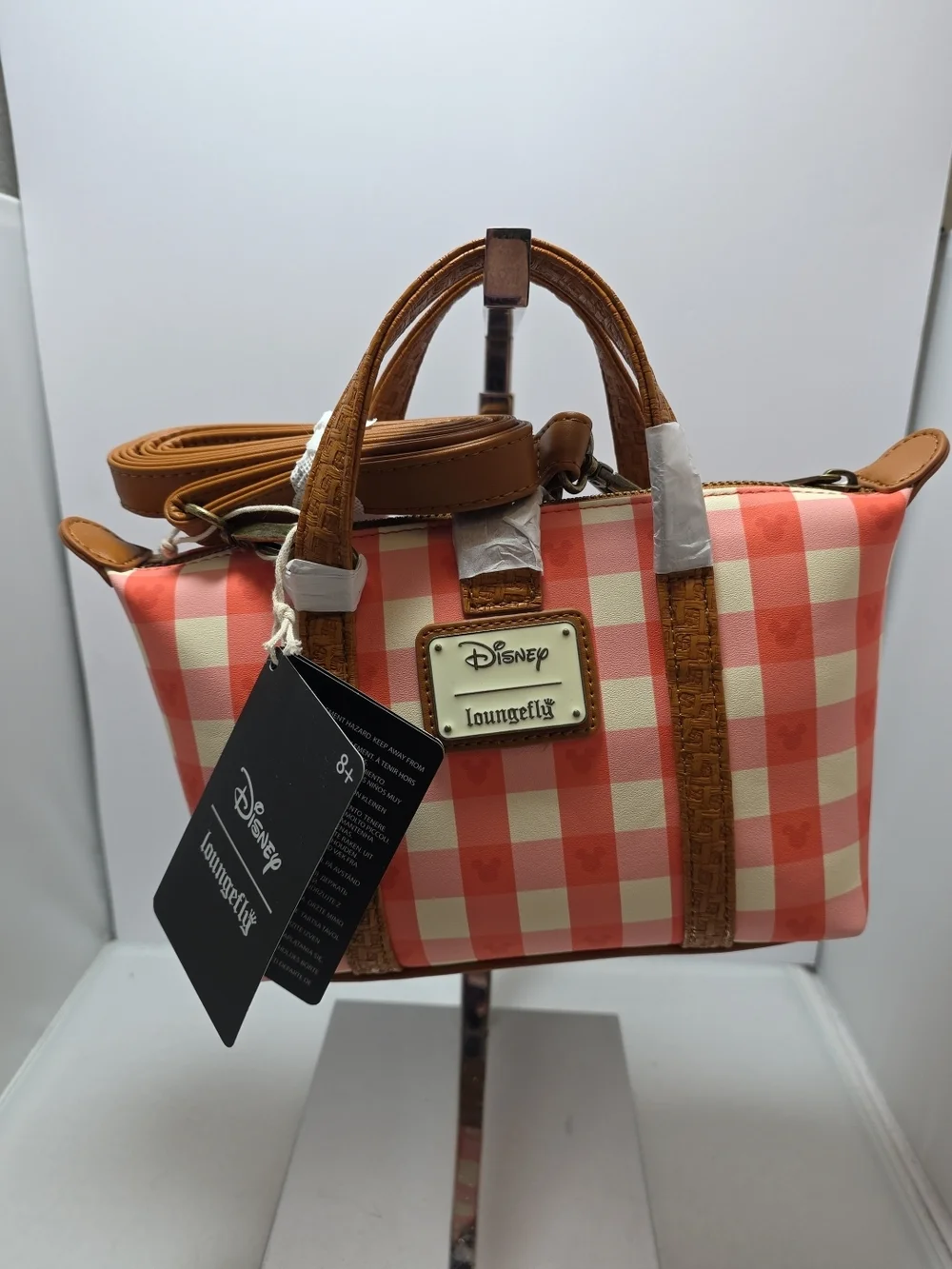 Loungefly Disney Mickey Mouse Gingham Picnic Basket Crossbody Bag NWT - Picture 1 of 6